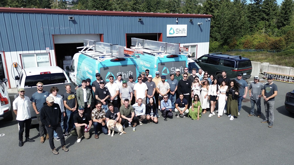 The Shift solar team and install crews outside their Vancouver Island shop